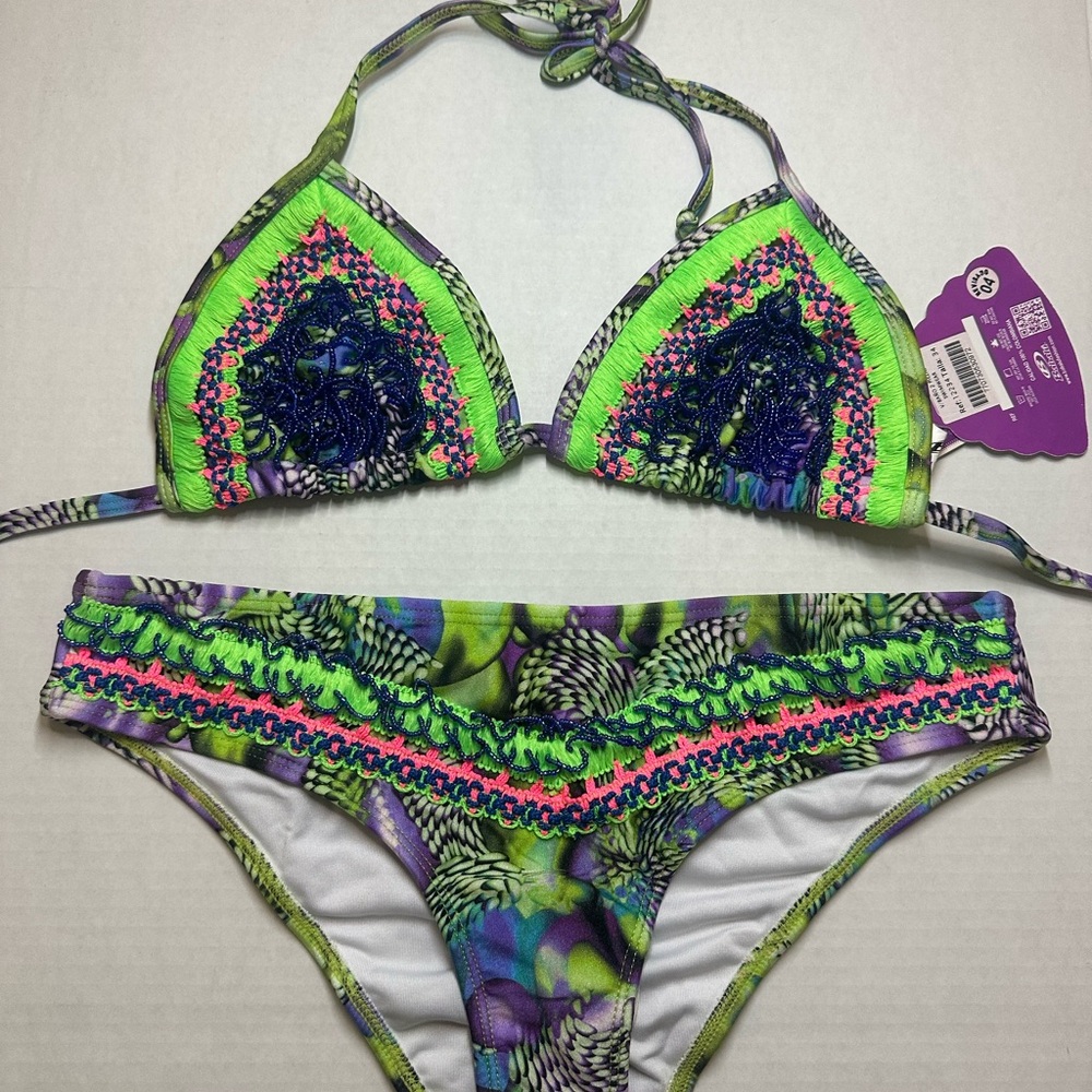 Babalu - Vibrant Green and Purple Bikini Set - NEW, with tags.
